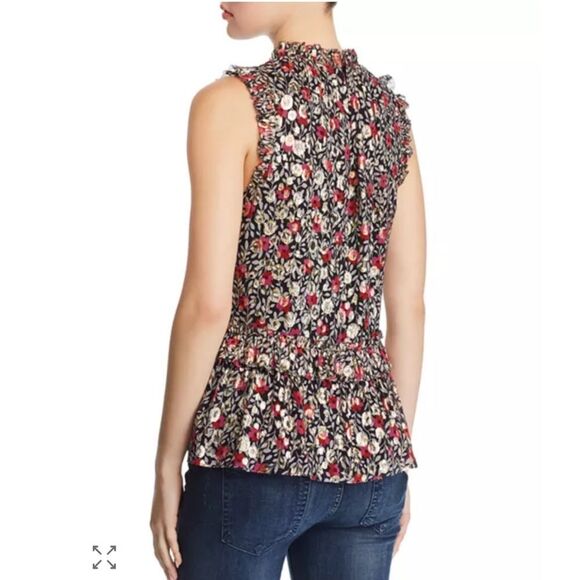 Kate Spade Floral Park Clip Dot Metallic Silk Blouse Top Sz XS Sleeveless - Picture 3 of 11